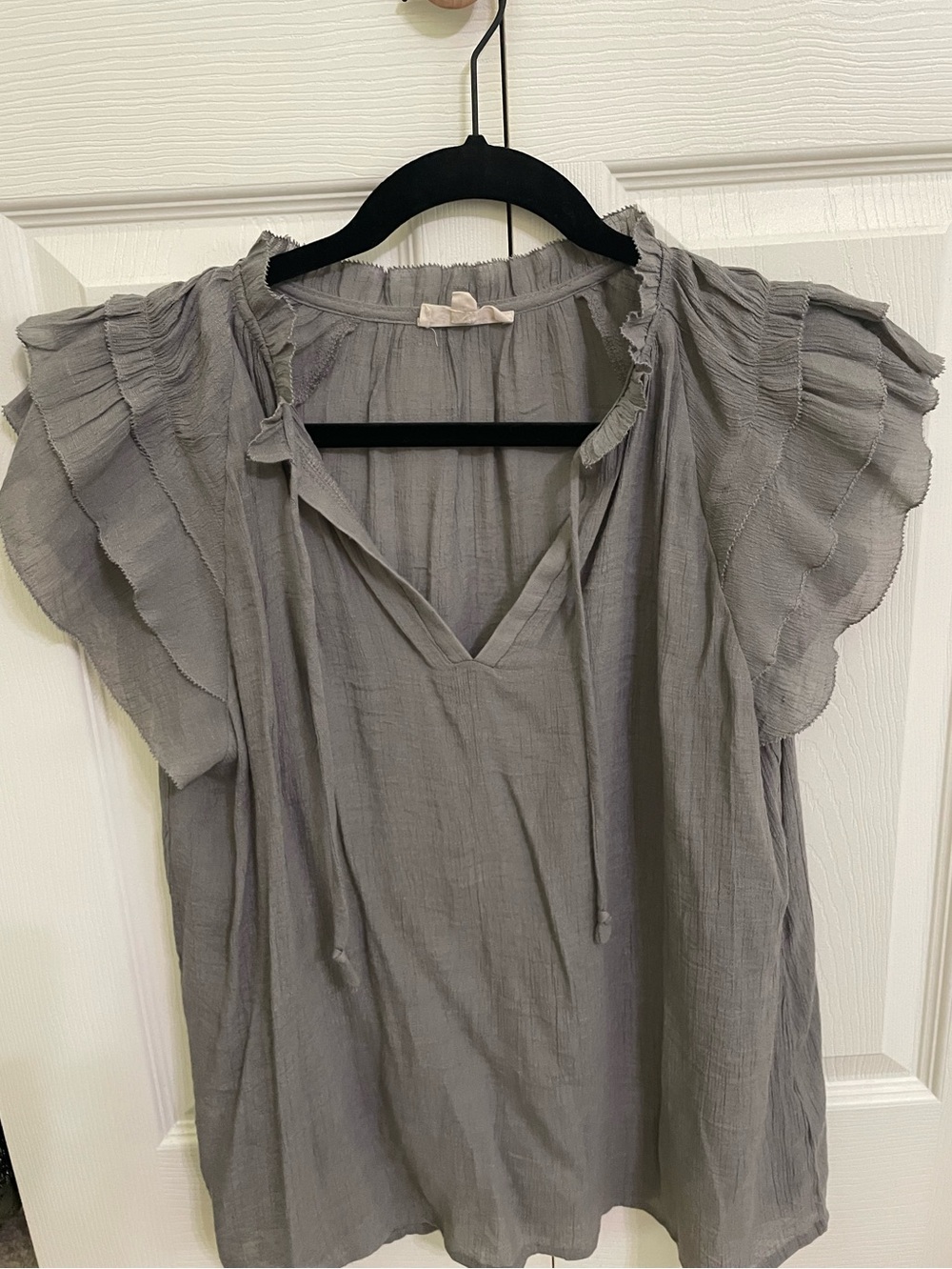 Gray Ruffle Sleeve Women's Top